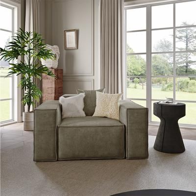51.96" Minimalist Accent Chair, Deep Modular Sofa, Cat Proof Couch, Anti-scratch and Water-proof, Khaki