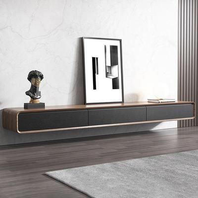 79" Minimalist Floating TV Stand, Modern Wall-Mounted Entertainment Center with 3 Drawers, Walnut Veneer & Black Media Console, TV Console, Perfect for 75-inch TVs
