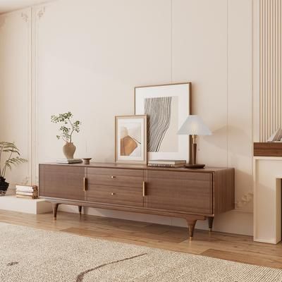 63" Mid-Century Modern Fluted TV Stand, Entertainment Center with Double Cabinet Door, Vertical Stripes, Fully-Assembled