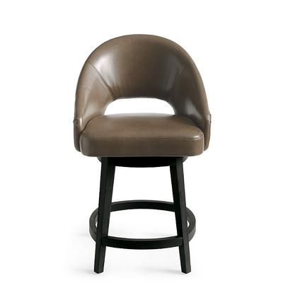 Lusso Swivel Bar & Counter Stool - Counter Height (24" Seat), Bonded Leather, Black Walnut/Marbled Stone/Counter Height - Grandin Road