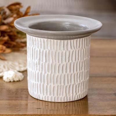 Chic Corner in Grey,'Handcrafted Modern Watertight Ceramic Vase from Guatemala'