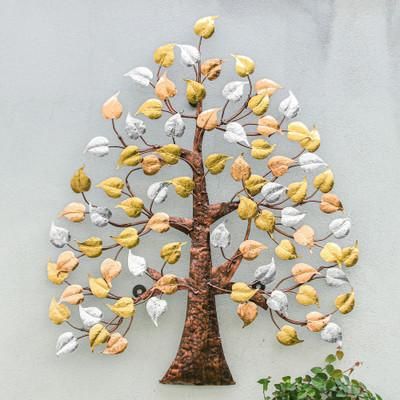 'Handmade Nature-Themed Metallic Foil and Steel Tree Wall Art'
