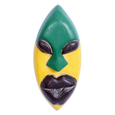 Yargoje,'Handcrafted Yellow and Green African Mask of Queen Yargoje'