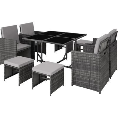 Set da giardino 4-8 posti resistente UV con telo grigio