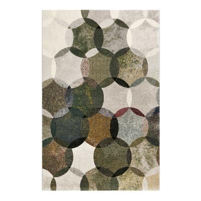 Tappeto fantasia cerchi vintage verde /grigio per soggiorno 200x133