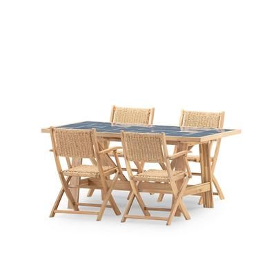 Set pranzo 4 posti tavolo ceramica blu 168x87