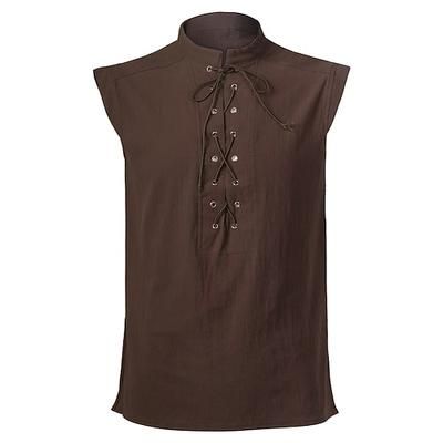 Medievale Rinascimento 17° secolo Camicia Tunica Cavaliere Vichingo Cavaliere Celtico Ranger Elfico Coulisse Tinta unica Costume Per uomo Costumi da pirata Halloween Carnevale Casuale Abbigliamento