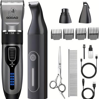 Gooad Dog Grooming Kit Clippers - 4 In 1 Low Noise - Rechargeable Cordless Silent Claw Trimmer Nail Grinder, Clippers For Trimming Thick And Thin Hair, Pet Shaver For Small And Large Dogs And Cats.