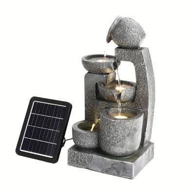 TEMU Solar Power Water Feature Outdoor Garden Tiered Fountain With Led Light