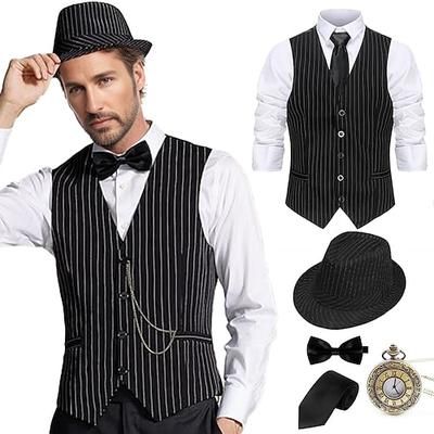 Anni Ruggenti Anni 1920 Retrò Vintage Abiti Gilet Set di accessori Gentiluomo Gangster Costume Per uomo Halloween Carnevale Capodanno Carnevale Festa / Sera Mascherata Adulti Cravatta Gilet Cappello