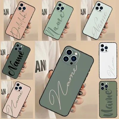 Coque arrière avec nom personnalisé vert sauge, étui pour iPhone 16 15 14 13 11 12 Pro Max Mini XS X XR 7 8 Plus