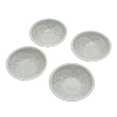 Elephant Herd,'4 Green Celadon Ceramic Elephant Themed Appetizer Bowls'