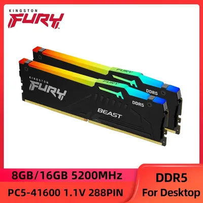 Kingston FURY Beast DDR5 RGB 8GB 16GB 5200MHz Desktop AMD Intel CPU Motherboard Memory RAM 288PIN 1.1V