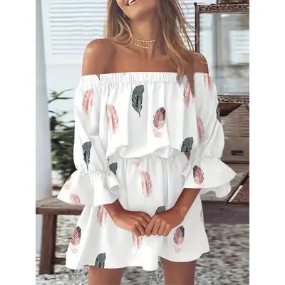 Women Sexy Top Summer Off Shoulder Floral Blouses Women 2023 Boho Casual Backless Blouse Female Holiday Slash Neck Tops Clothing