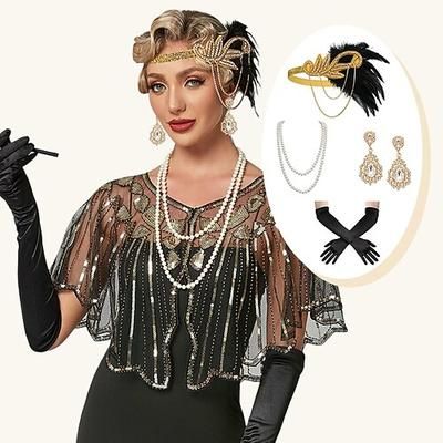 Anni Ruggenti Anni 1920 Retrò Vintage Set di accessori Sciarpe da flapper Il grande Gatsby Ragazza Flapper Charleston Invitato al matrimonio Paillettes Costume Per donna Halloween Carnevale Mascherata