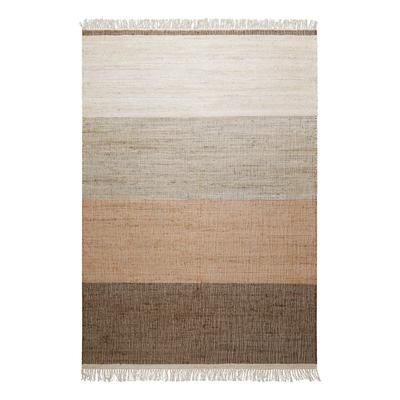 Tappeto intrecciato a mano frange a righe marrone e beige 200x290