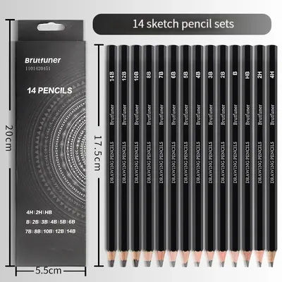 Ensemble de crayons de croquis professionnels, 14 pièces, HB 2H 4H B 2B 3B 4B 5B 6B 7B 8B 10B 12B 14B, stylo peint à la main en Graphite, papeterie scolaire