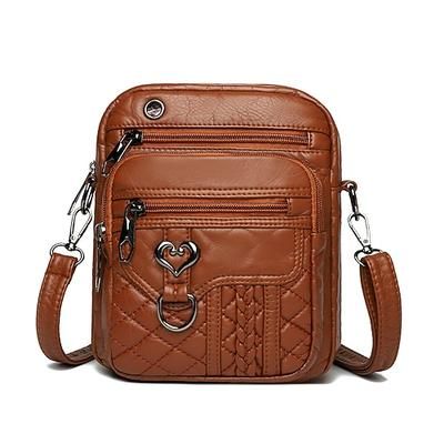 borsa a tracolla trapuntata marrone alla moda per donna – elegante borsa a tracolla in similpelle con tirazip a forma di cuore e tasche multiple