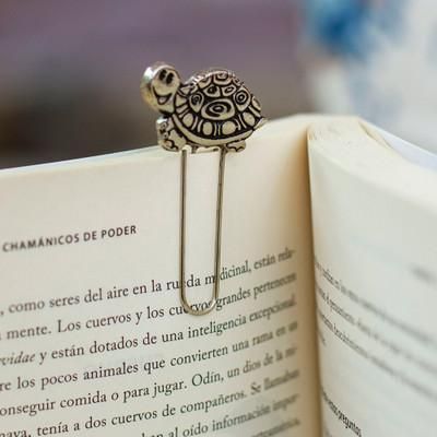 Literary Carapace,'Polished and Oxidized Zamac Metal Turtle Clip Bookmark'