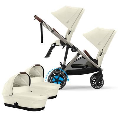 Cybex eGazelle S Electronic Assist Twin Stroller + Cot Bundle - Taupe Frame / Seashell Beige