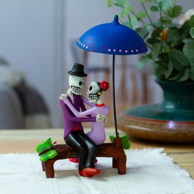 'Hand-Painted Romantic Day of the Dead Couple Sculpture'
