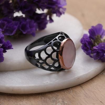 Rose Diva,'18k Rose Gold-Accented Natural 14-Carat Rose Quartz Ring'