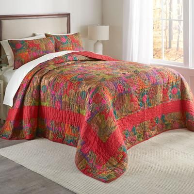 Floral Quilted Bedspread by BrylaneHome in Red Floral (Size FULL)