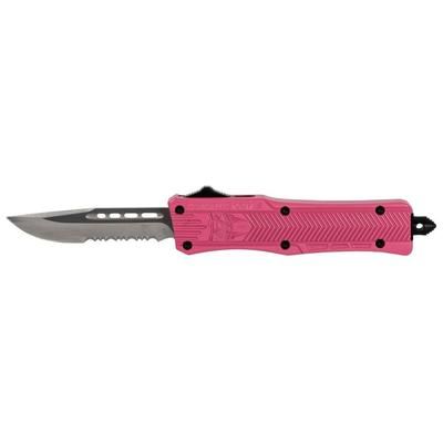 CobraTec Knives CTK-1 Small OTF Automatic Folding Knife 2.75in D2 Steel Drop Serrated Blade Pink Handle SPKCTK1SDS