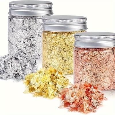 TEMU 3 Bottles, 9g Each, Golden, Silvery, And Rose Flakes - Metallic Leaf Schabin For Nails, Painting, Crafts, Slime, And Resin Jewelry Making