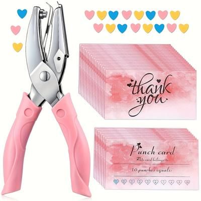 Single-hole Paper Puncher, Punch Card And 100pcs Reward Card, Handheld Kit, Metal With Soft Grip, Home School Office Supplies, Clothing Ticket Scrapbook Tool