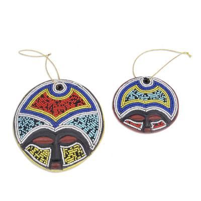 'Pair of Eco-Friendly Recycled Plastic Beaded Wood Ornaments'