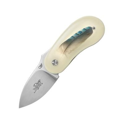 Viper Drop Feather Folding Knife 2in Nitro B Steel Satin Blade Natural Resin Handle w/ Jay Feather Handle Insert V5700IN-GH