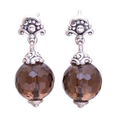 'Royal Elegance' - Sterling Silver and Smoky Quartz Dangle Earrings Ea