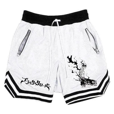 Anime Black Clover Basketball Shorts Men Striped Running Sport Gym Shorts Mesh Breathable Fitness Training Workout Bottom Male