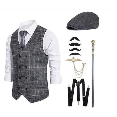 Anni 1920 Retrò Vintage Ispirato al vintage Abiti Costume da festa Mascherata Cosplay A quadri Senza colletto Costume Per uomo Halloween Carnevale Mascherata Halloween Casual Quotidiano Festa