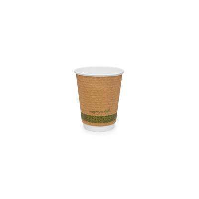 Vegware VDW-K08 8 oz Disposable Insulated Hot Cup - PLA, Printed, Brown, Case of 500