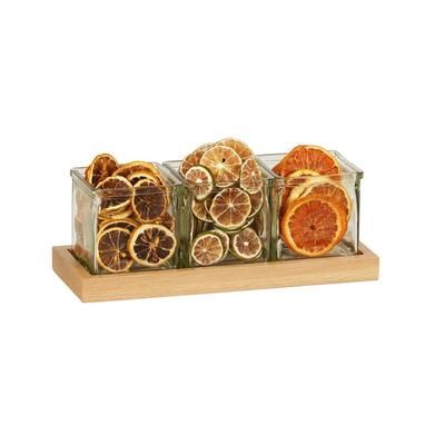 Cal-Mil 23183-21 Rectangular 3 Compartment Condiment Jar Display - Clear/Oak, Brown