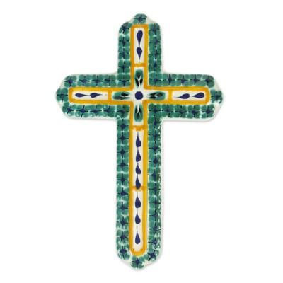 Majolica ceramic cross, 'Hope' - Hand Made Religious Ceramic Cross