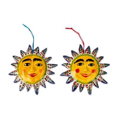 Bright Suns,'Ceramic Sun Ornament Pair in Yellow from Mexico'