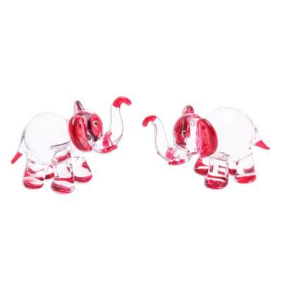 'Set of 2 Elephant-Themed Handblown Glass Figurines in Red'