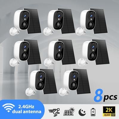 TEMU 8pcs Solar Powered 2k 3mp Wireless Outdoor - Ai Motion Detection, Two-way Voice Call, Color & Infrared Night Vision, Waterproof Ip66, Battery Powered With Usb Dual Use, Lithium Battery