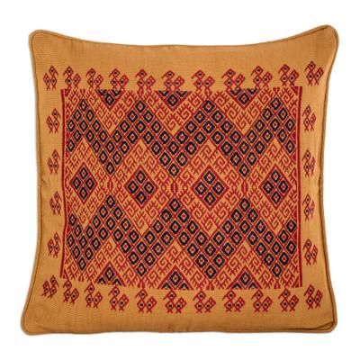 Cotton cushion cover, 'Traditional Symmetry'