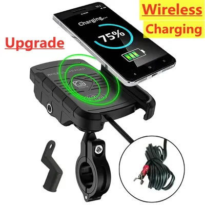 Motorcycle Phone Holder Wireless Charger Moto Motorbike Mirror Mobile Stand Support USB Fast