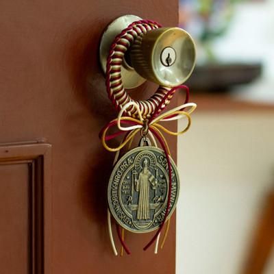 Saint Benedict Gate,'Red and Honey Zamac Metal Saint Benedict Door Knob Hanger'