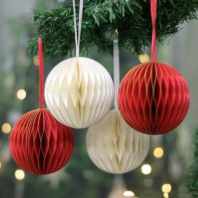 Merry Disco,'Set of 4 Red and Ivory Glittering Paper Christmas Ornaments'