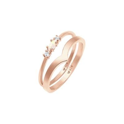 Elli - Set Marquesa V-Forma di Base con Opale Sintetico e Cristalli di Zirconia in Argento Sterling 925 Anelli 1 pieces female