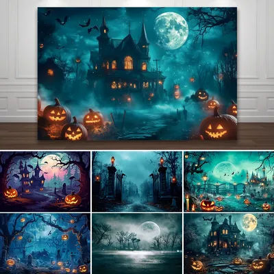 Halloween Photography Backgrounds for Photographs Castle Horror Misty Skeletons Graveyards Halloween
