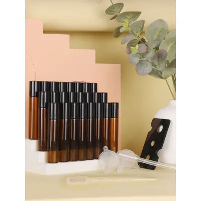 24/pcs 2 3 5 10ml brown glass perfume roller bottle tea color essential oil roller bottle portable travel (gift: tools)