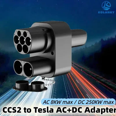 EV car Charger Adapter 32A AC DC CCS2 to Tesla Electric Vehicle Charging 500V-1000V DC 110V-250V AC Convertor for Model Y/S/3/X