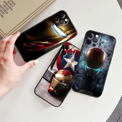 Fashion Marvel Iron Man For iPhone 15 14 13 12 11 XS XR X 8 7 SE Pro Max Plus Mini Black Funda Phone